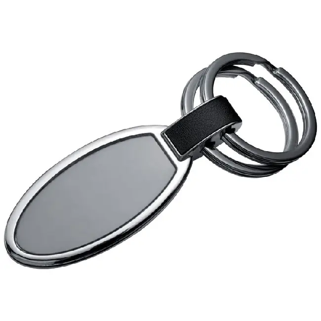 Брелок металлический овальный с двумя кольцами для ключей Черный Серебристый 4133-01