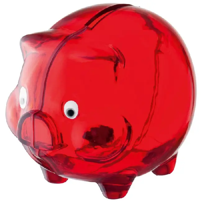 Копилка-свинка из прозрачной пластмассы Красный 5032-01