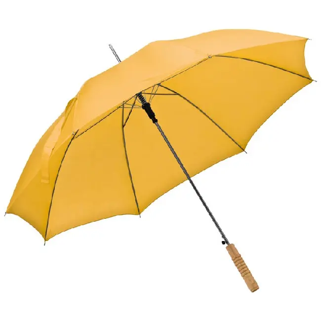 Зонтик трость с деревянной ручкой желтый