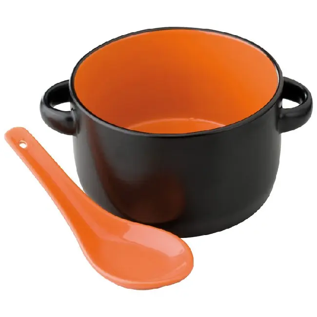 Супная мисочка объемом 0,3 л. с ложечкой Оранжевый Черный 4765-03