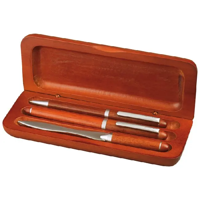Набор - ручка перьевая, шариковая и нож для писем Серебристый Древесный 4311-01