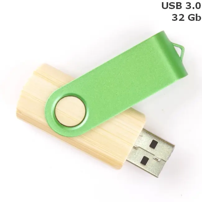 Флешка 'Twister' деревянная 32 Gb USB 3.0 Древесный Зеленый 15258-104