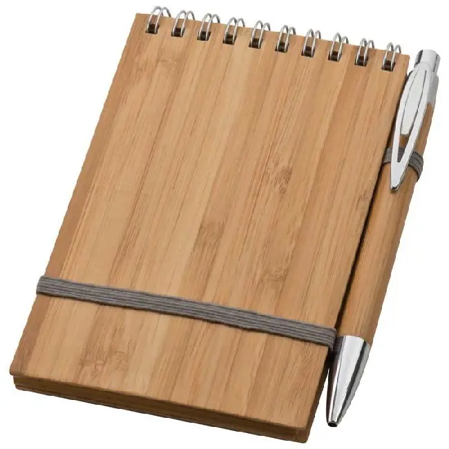 Блокнот A5 из бамбука 70 страниц с ручкой из бамбука Древесный Коричневый Серебристый 4546-01