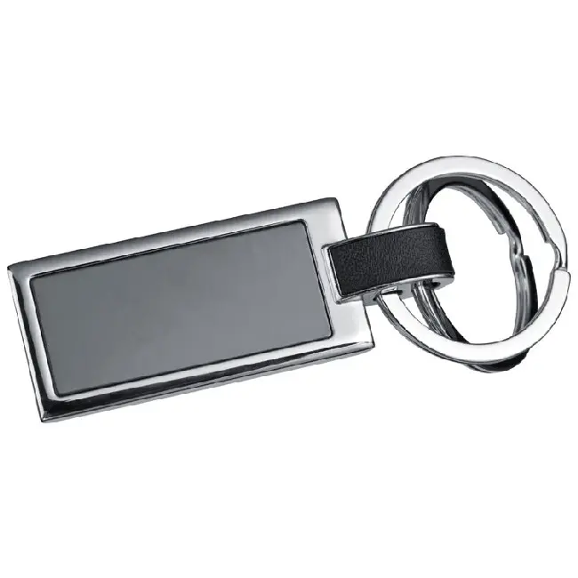 Брелок металлический прямоугольный с двумя кольцами для ключей Черный Серебристый 5186-01