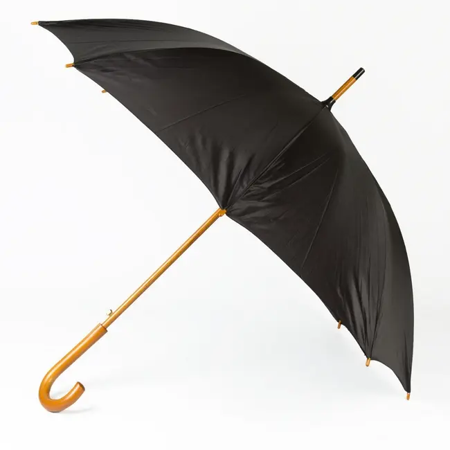 Зонт трость с деревянной ручкой Черный 3671-04