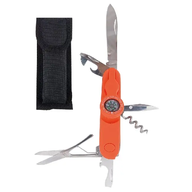 Нож многофункциональный с компасом и фонариком Серебристый Оранжевый Черный 6828-02