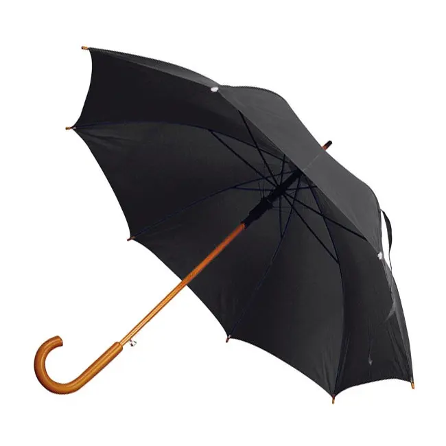 Зонт трость с деревянной ручкой Черный 1719-16
