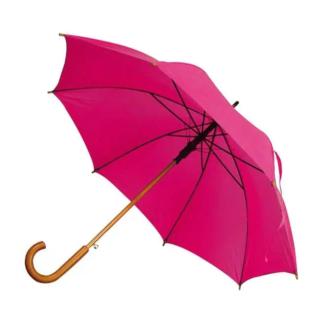 Зонт трость с деревянной ручкой Розовый 1719-04