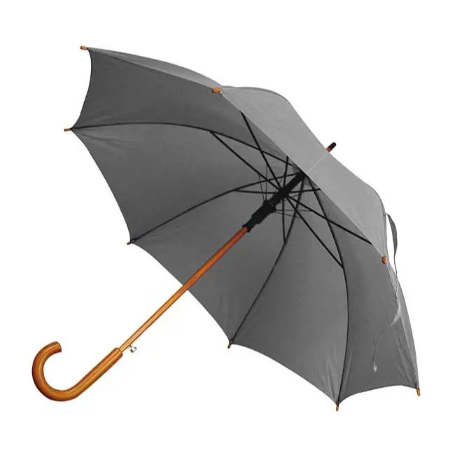 Зонт трость с деревянной ручкой Серый 1719-17