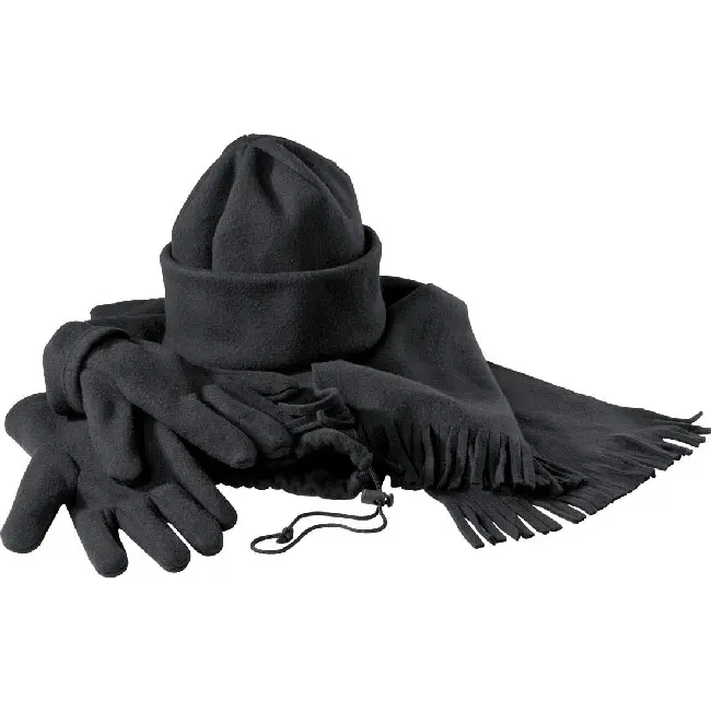 Комплект из полара - шапка, перчатки, шаль и мешок Черный 5038-01