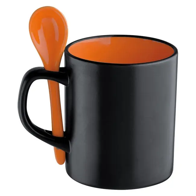 Чашка і ложечка в ручці 300 мл Черный Оранжевый 3785-04