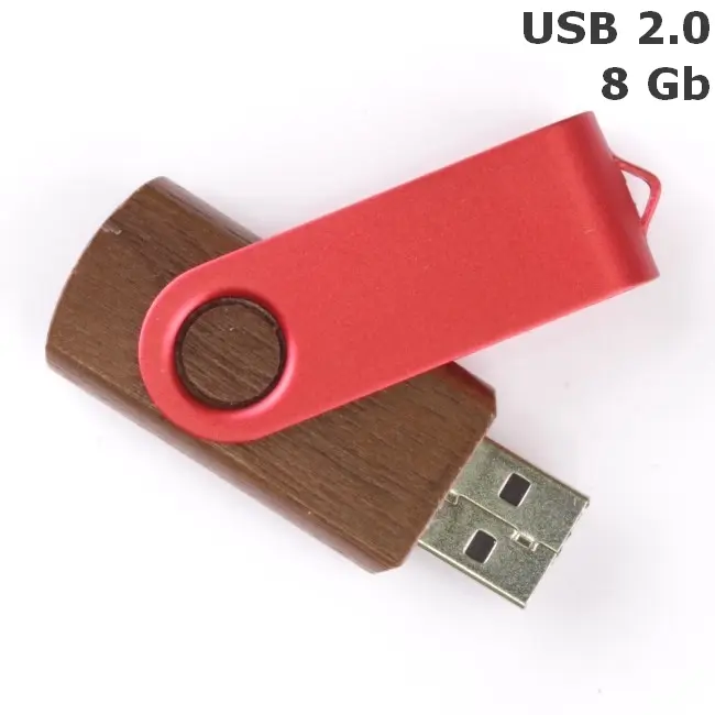 Флешка 'Twister' дерев'яна 8 Gb USB 2.0 Красный Древесный 3673-96