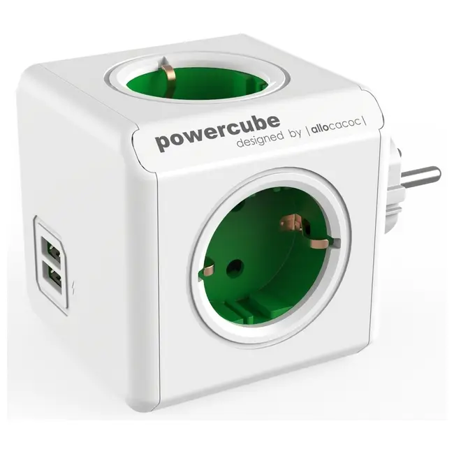 Зарядное устройство 'Allocacoc' 'PowerCube Original USB' на 2 USB-порта + 4 розетки Зеленый Белый 1537-01