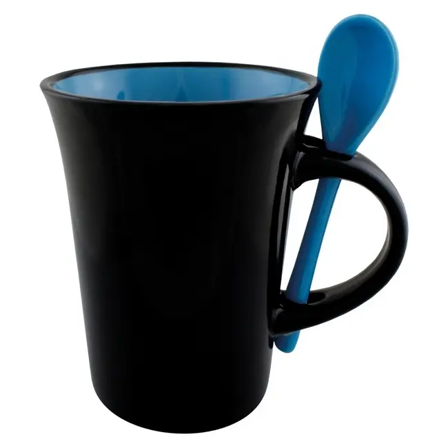 Чашка керамическая с ложкой 300 мл Синий Черный 8752-04