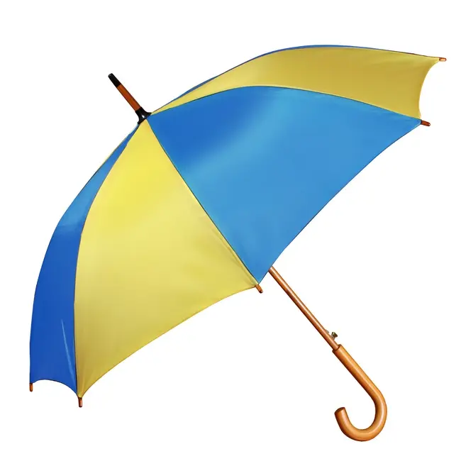 Зонт трость с деревянной ручкой Голубой Желтый 5372-22