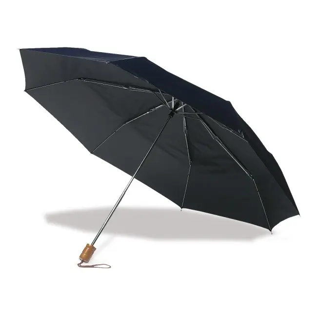 Зонт складной с деревянной ручкой Черный 6574-01