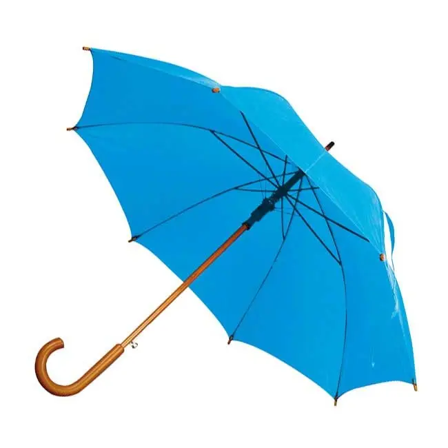 Зонт трость с деревянной ручкой Голубой 1719-05