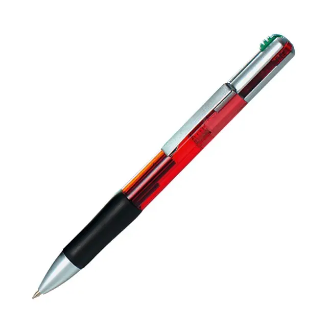 Ручка четырехцветная шариковая красного цвета Прозрачный Красный Серебристый Черный 5073-01