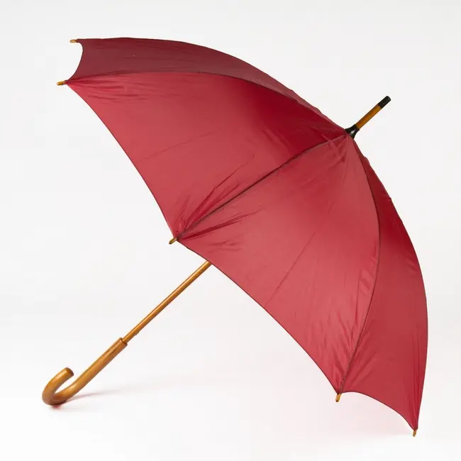Зонт трость с деревянной ручкой Бордовый 3671-09
