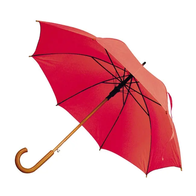 Зонт трость с деревянной ручкой Красный 1719-18