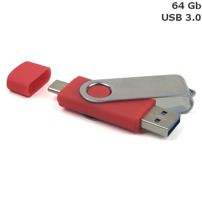 Флешка 'Twister Double' Type-C 64 Gb USB 3.0 Красный Серебристый 15034-04