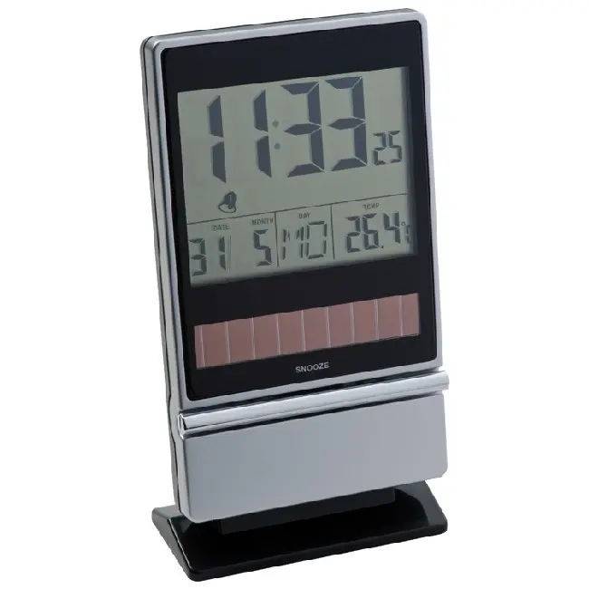 Годинник настільний з термометром і зарядкою від сонячних батарей Серебристый Черный 5273-01