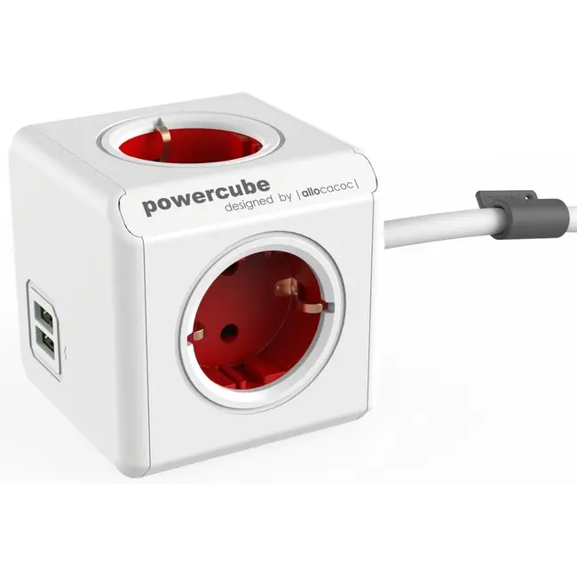 Зарядное устройство USB 'Allocacoc' 'PowerCube Extended USB' + 4 розетки шнур 1,5м Белый Красный 1540-03
