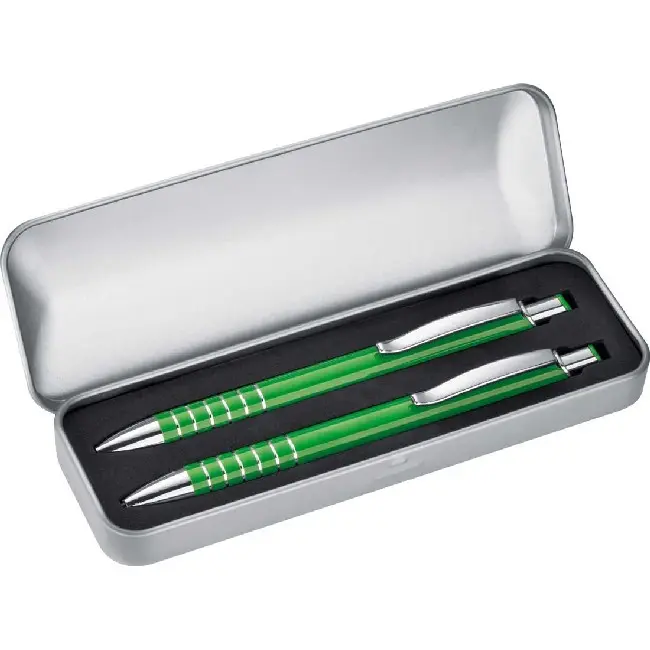Письменный набор из ручки и карандаша в футляре Серебристый Зеленый 4995-07