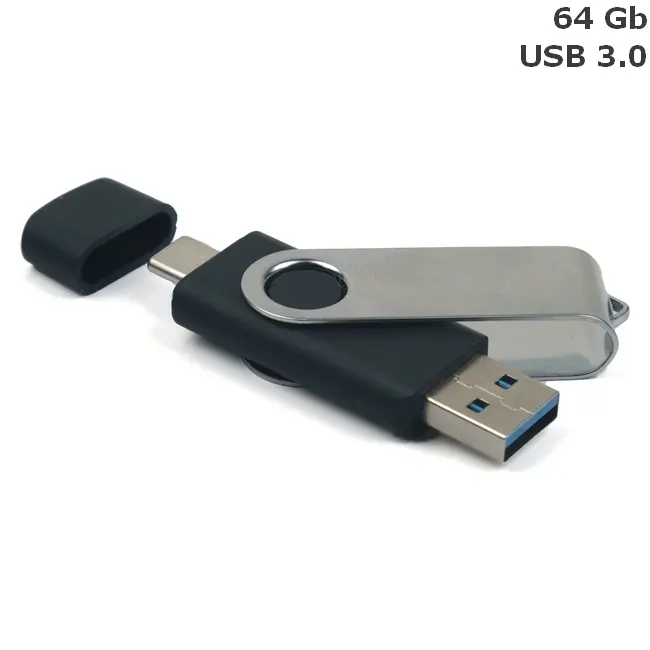 Флешка 'Twister Double' Type-C 64 Gb USB 3.0 Черный Серебристый 15034-07