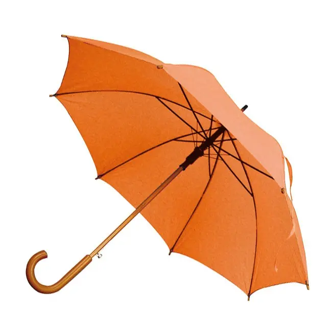 Зонт трость с деревянной ручкой Оранжевый 1719-10