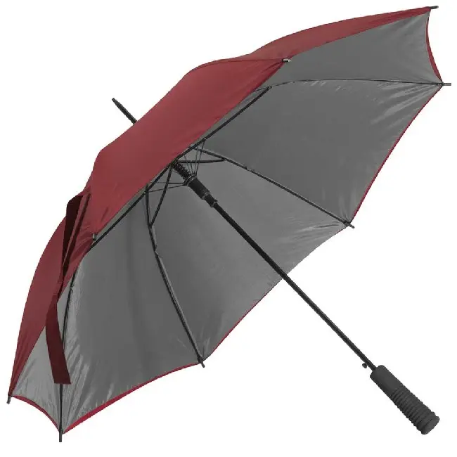 Зонт трость полуавтоматический с двухслойной тканью и прорезиненной ручкой Бордовый 4221-01