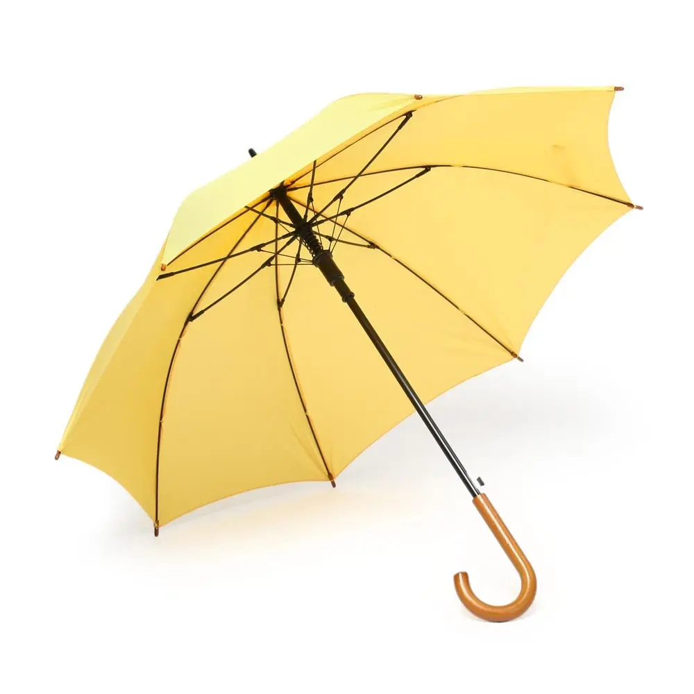 Зонт трость с деревянной ручкой полуавтомат желтый