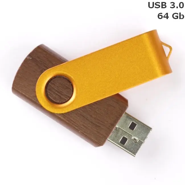 Флешка 'Twister' дерев'яна 64 Gb USB 3.0 Древесный Золотистый 14599-95