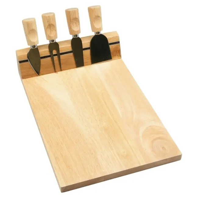 Деревянная доска для сыра с магнитной полосой и 4 инструментами Древесный Серебристый 6644-01