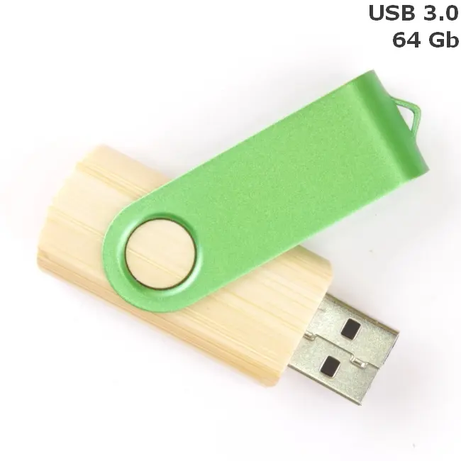 Флешка 'Twister' дерев'яна 64 Gb USB 3.0 Древесный Зеленый 14599-104