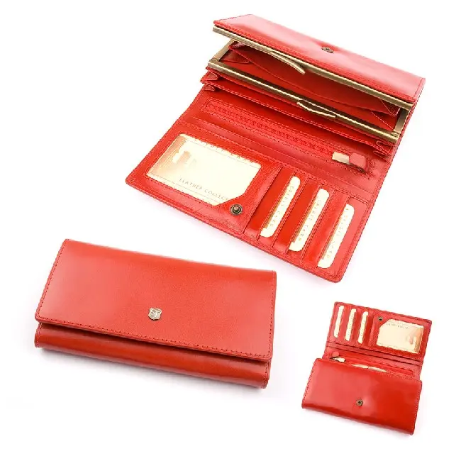 Бумажник женский кожанный с тремя отделениями Красный 4621-01