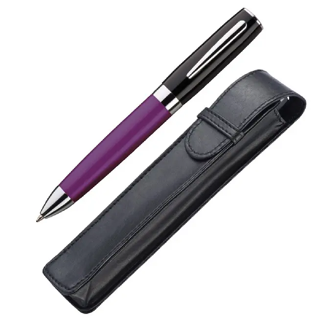 Ручка металева з блискучими елементами у футлярі Черный Серебристый Фиолетовый 4576-05