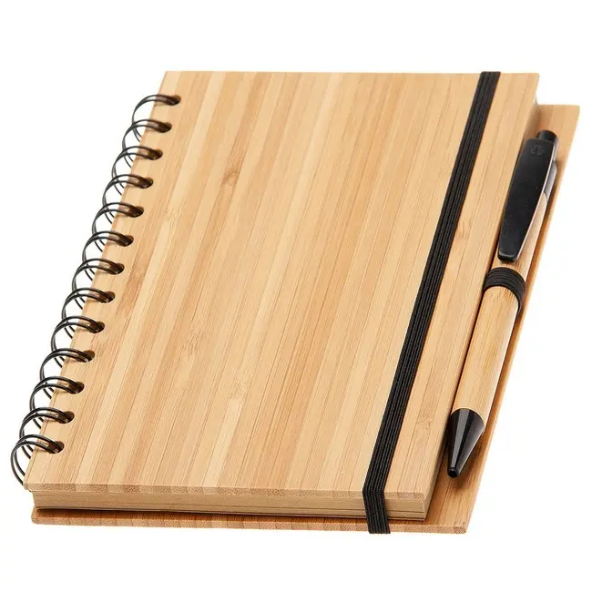Блокнот бамбуковий кремовий блок в лінійку і ручка Черный 13198-01