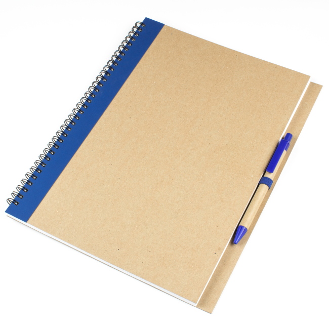 Блокнот A4 с ЭКО-ручкой с лентой синий