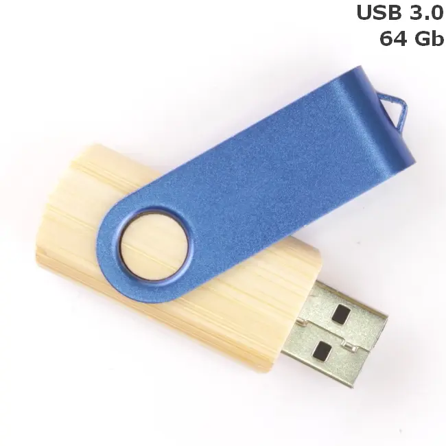 Флешка 'Twister' дерев'яна 64 Gb USB 3.0 Древесный Синий 14599-106
