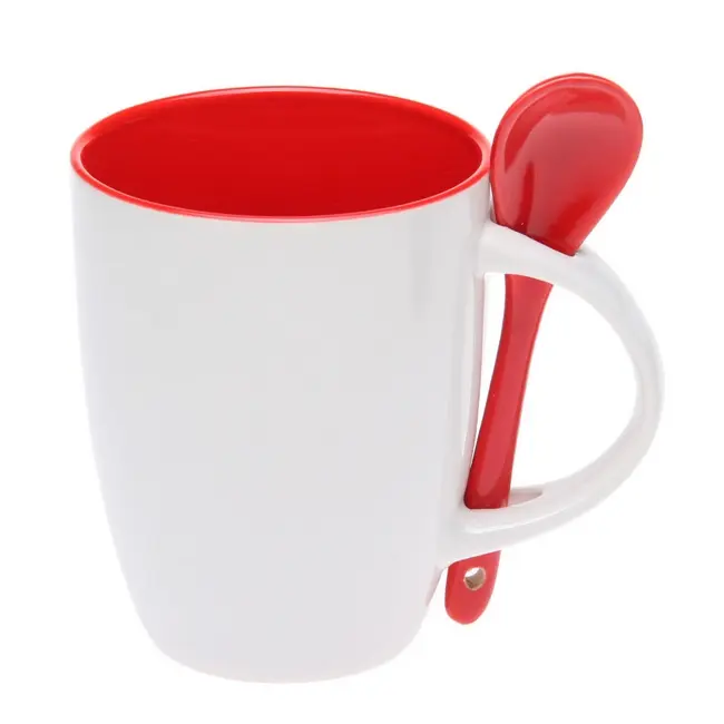 Чашка с ложкой керамическая Красный Белый 1338-03