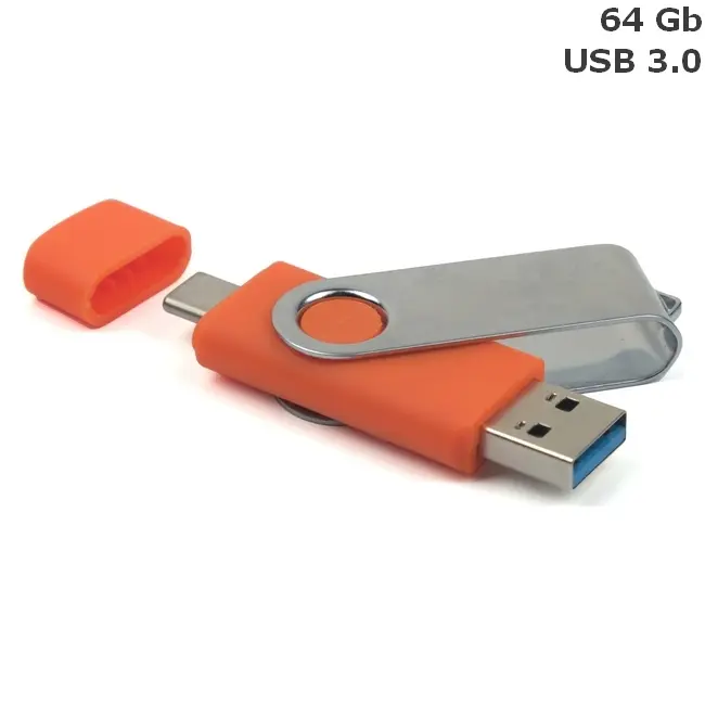 Флешка 'Twister Double' Type-C 64 Gb USB 3.0 Серебристый Оранжевый 15034-03