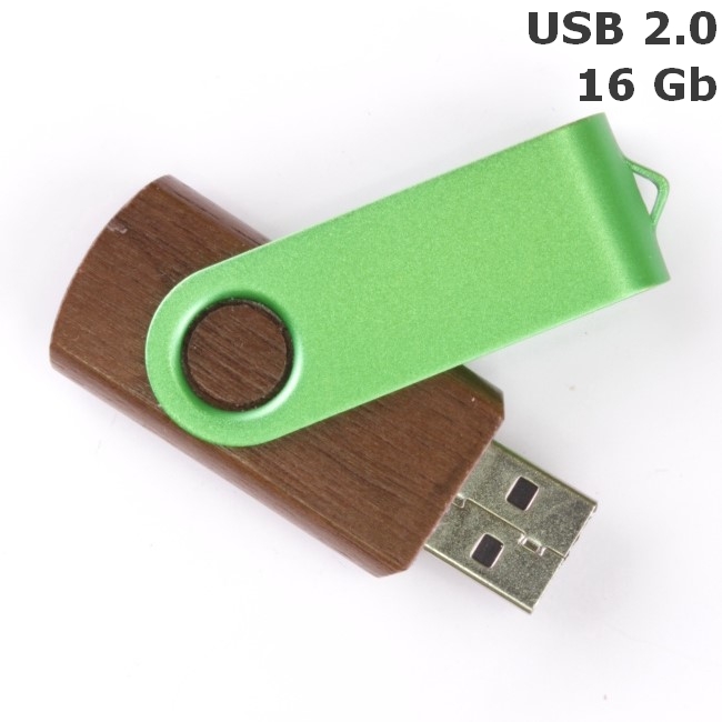 Флешка 'Twister' деревянная 16 Gb USB 2.0 Зеленый Древесный 3675-99