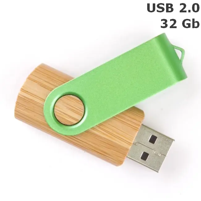 Флешка 'Twister' дерев'яна 32 Gb USB 2.0 Зеленый Древесный 8692-110
