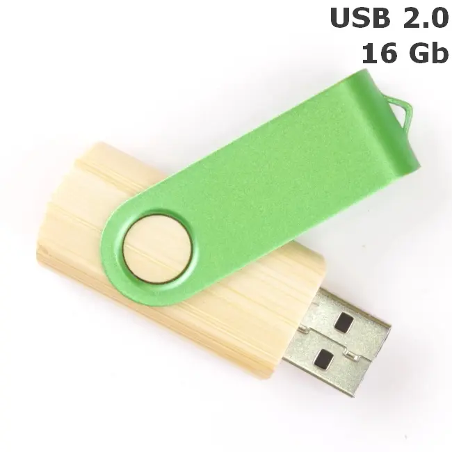 Флешка 'Twister' деревянная 16 Gb USB 2.0 Древесный Зеленый 3675-104