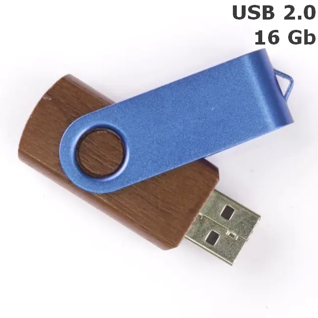 Флешка 'Twister' дерев'яна 16 Gb USB 2.0 Древесный Синий 3675-100