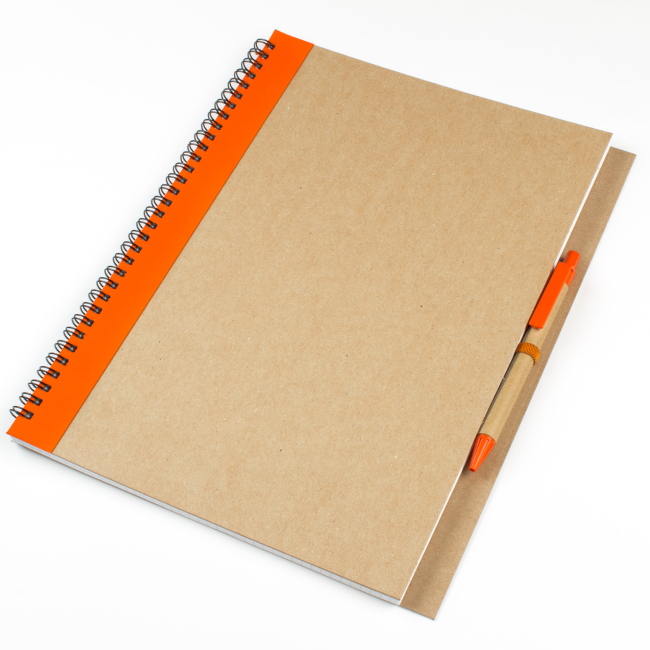 Блокнот A4 с ЭКО-ручкой с лентой оранжевый