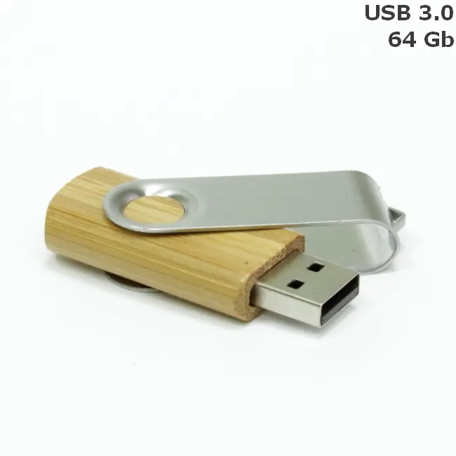 Флешка 'Twister' дерев'яна 64 Gb USB 3.0 Древесный Серебристый 14599-92
