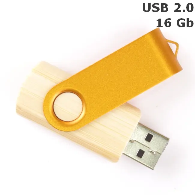 Флешка 'Twister' деревянная 16 Gb USB 2.0 Древесный Золотистый 3675-101