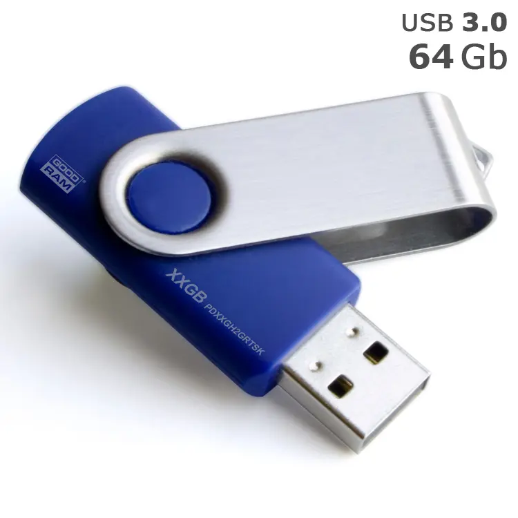 Флешка 'GoodRAM' 'Twister' 64 Gb USB 3.0 синя Серебристый Синий 4567-06